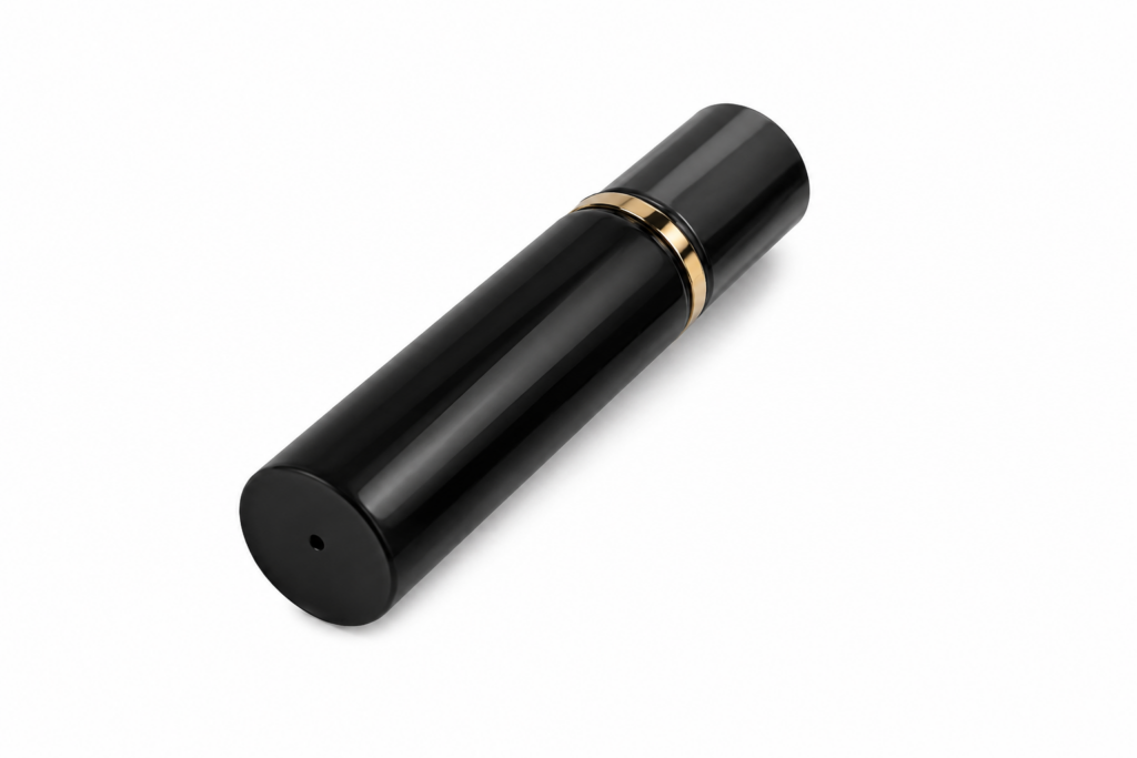Black refillable travel perfume atomizer with gold trim
