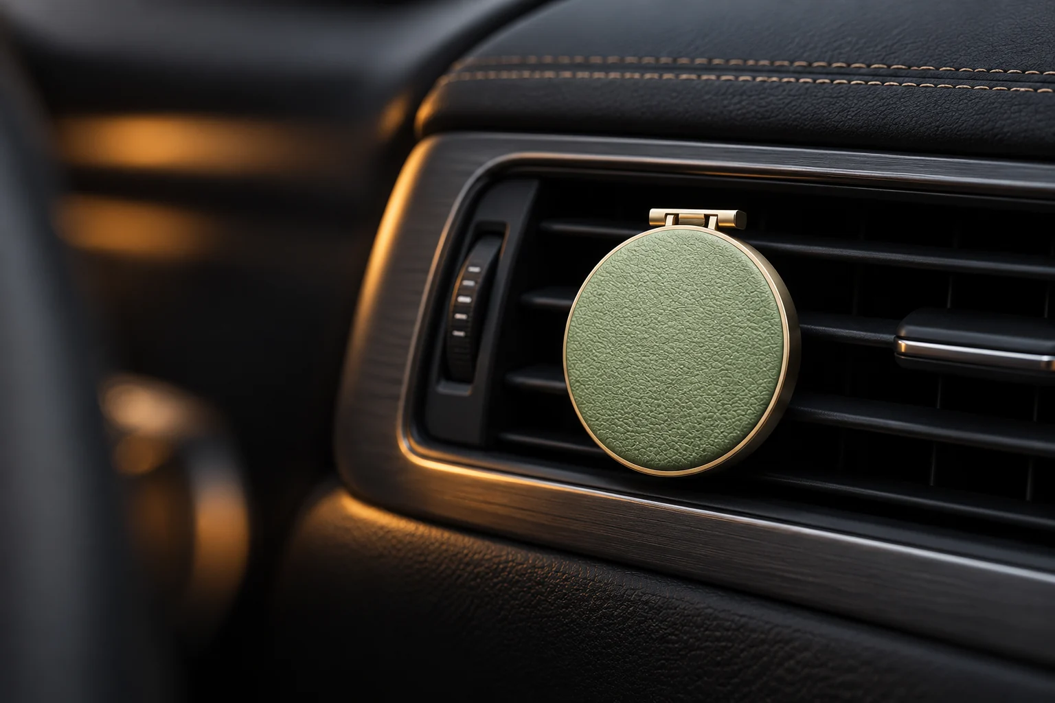 Sage round car diffuser in an illustrative vehicle interior