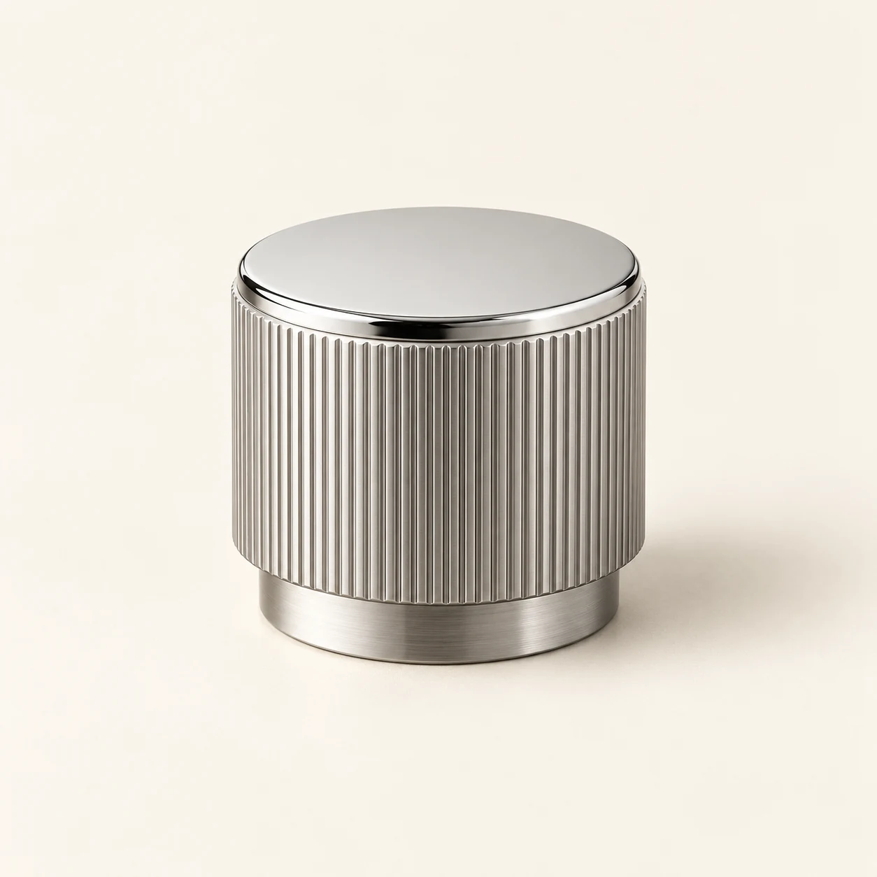 Complete ribbed silver cylindrical perfume cap design concept